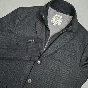 Jos A Bank Top Coat Mens Size XL Tailored Fit Removable Collar‎ Wool Blend Plaid